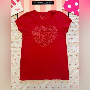 VS PINK VINTAGE Y2K 2004 SHORT SLEEVE TEE SHIRT RED AMOR LOVE HEART HTF NWOT M/L